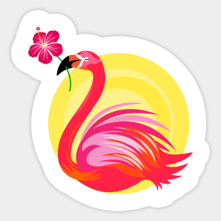 Flamingo Bird with Hibiscus Flower Sticker